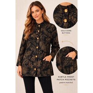 Vintage Paisley Tunic Linda Bach Richard James Gold Button USA L